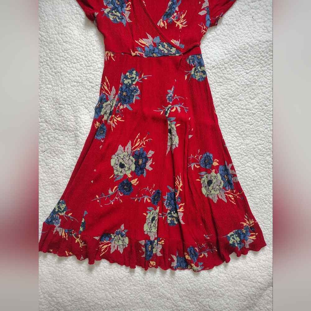Patrons of Peace Small Red Short Sleeve V-neck Wrap Dress Tie Waist - Picture 9 of 12